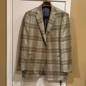 Samuelsohn Silk and Linen, Beige/Blue Suit jacket